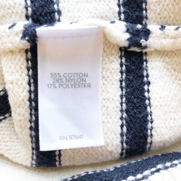 J. JILL Striped White Navy Knit Crew Neck Sweater Button Collar Womens Medium - Picture 6 of 10